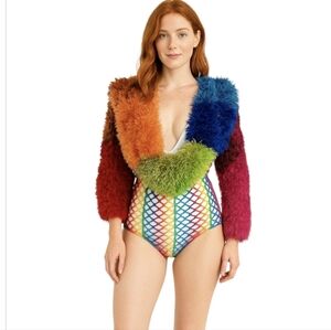 Hand Crafted Eyelash yarn Furry Knit Scarf Rainbow faux Fur LGBTQA+ Boa Scarf